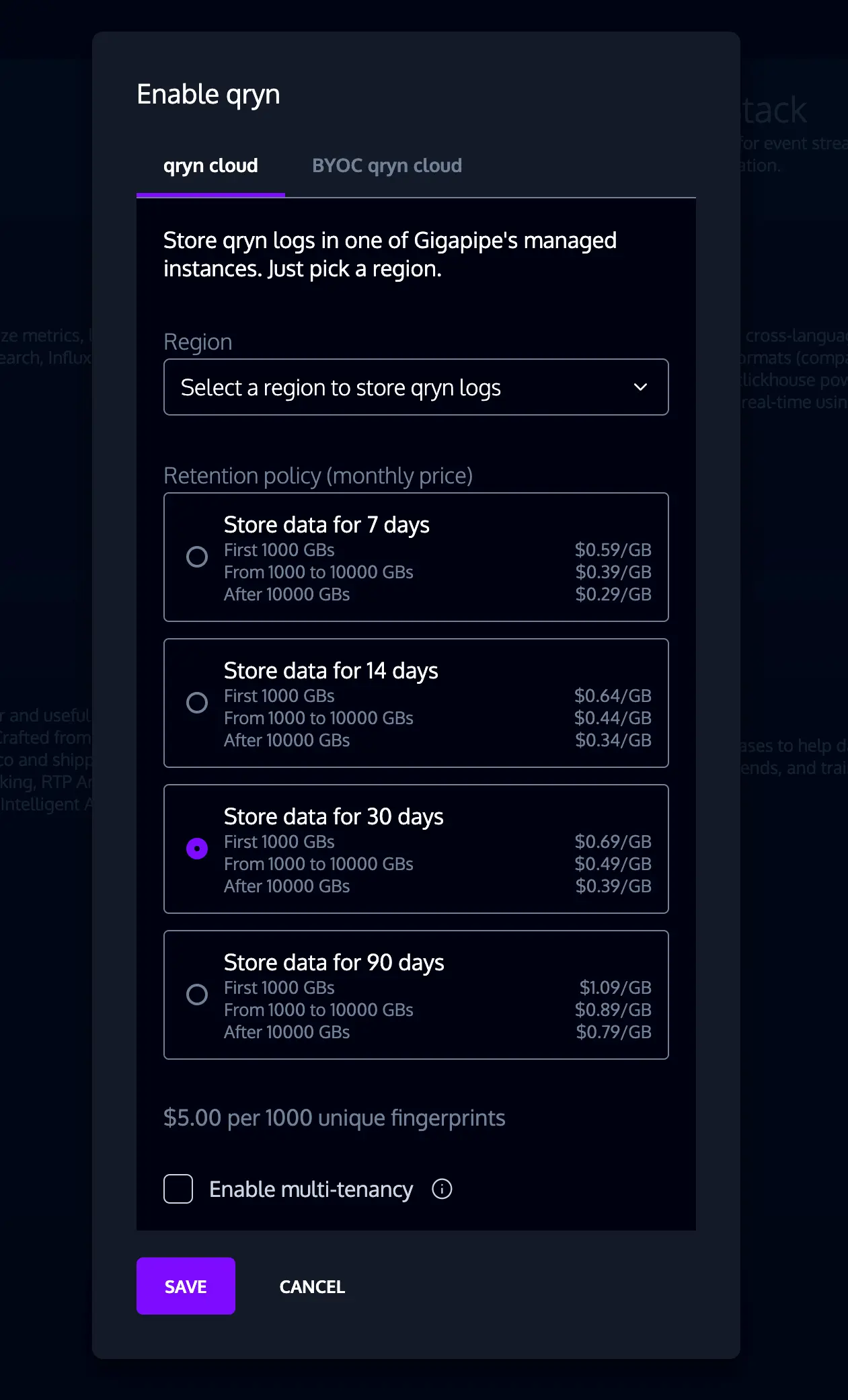 qryn retention policy